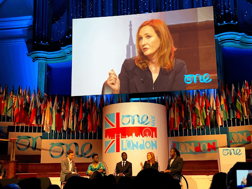 JK Rowling speaks at the One Young World summit in 2019